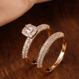 2 peças de anel Dourado de decoração de zircão